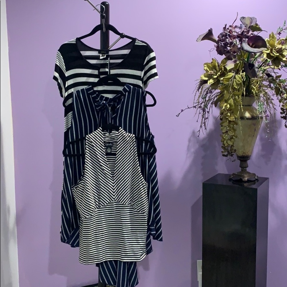 3 pcs Size Lrg Striped Bundle , 1 dress and 2 tops